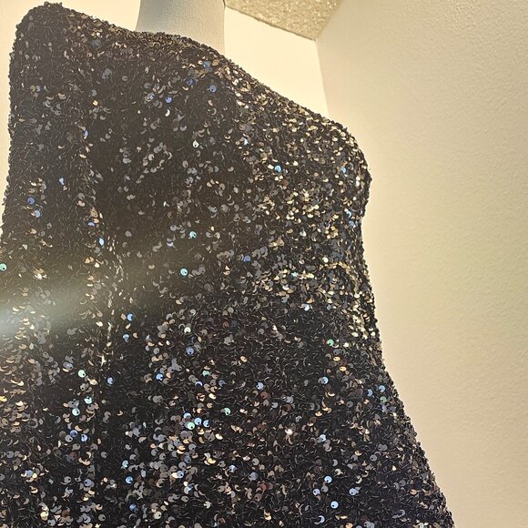 Helsi Long-sleeve Open-back Mini Dress like New Sequin Med Formal Prom Wedding - Picture 12 of 14